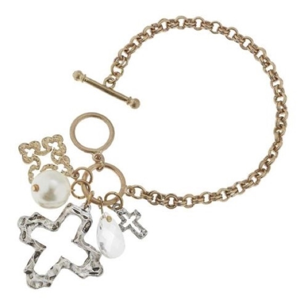🆕AUCTION PRICE👩🏻‍⚖️ CLUSTER TOGGLE BRACELET- OPEN CROSS